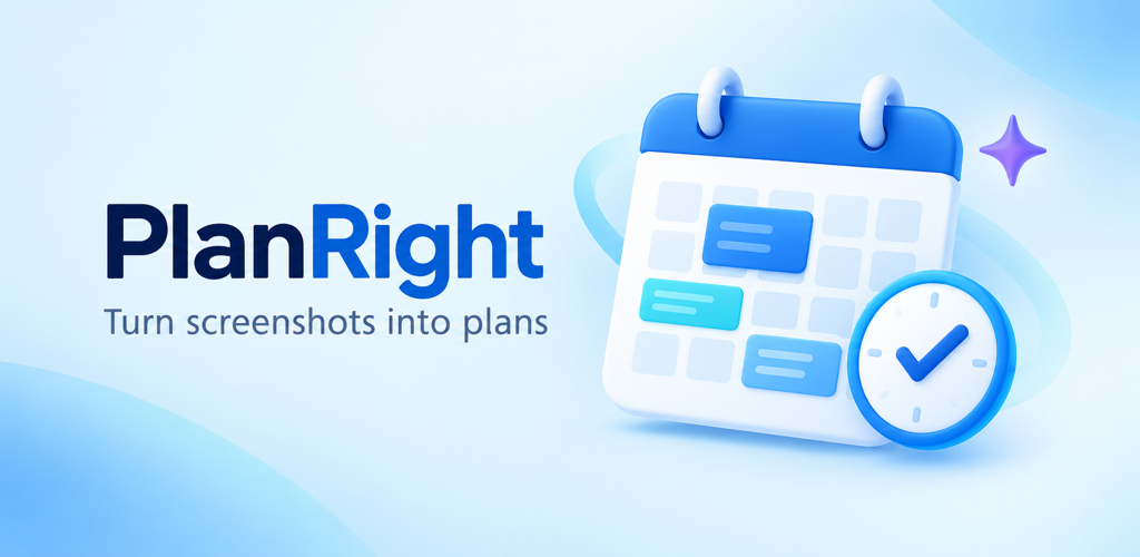 PlanRight 蓝色日历与时钟品牌插画 / Blue calendar and clock brand illustration