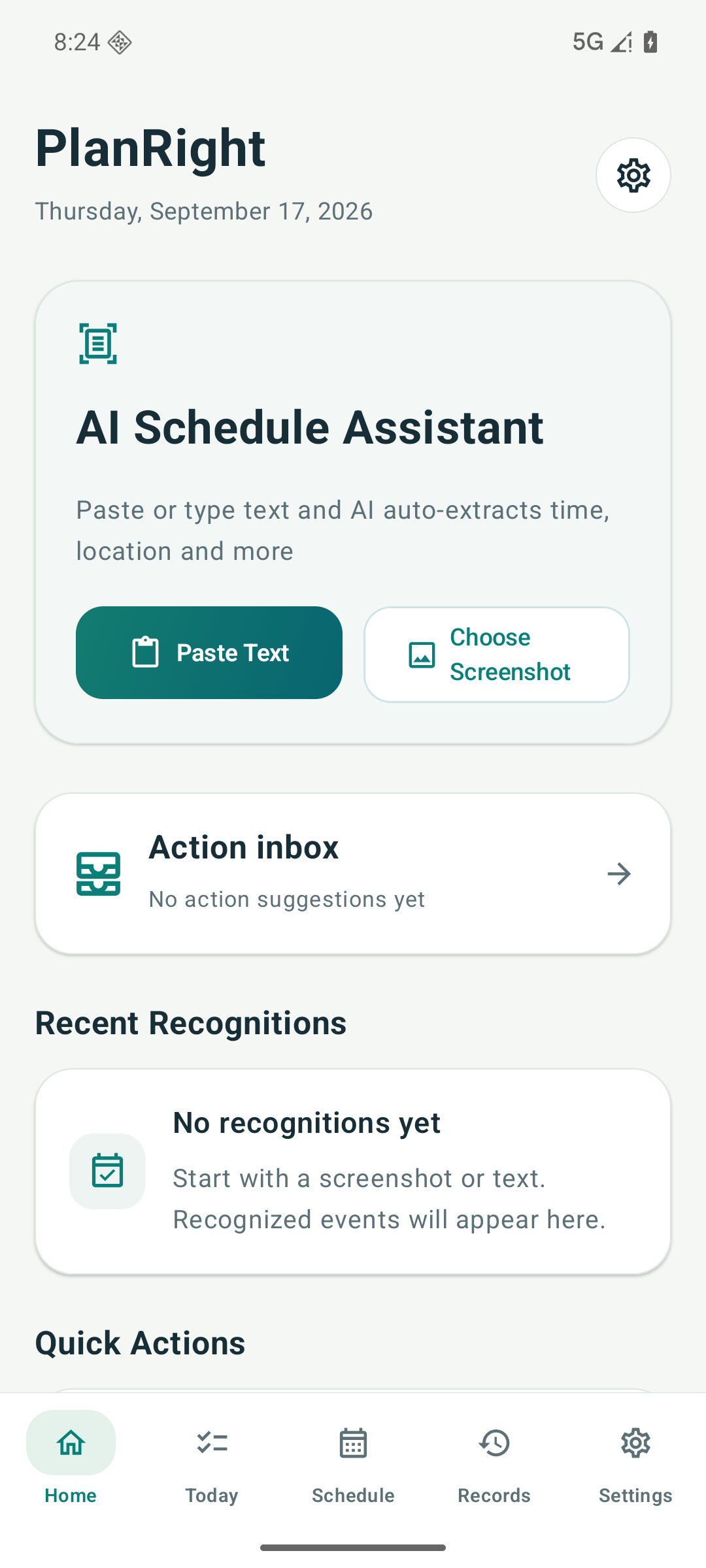 PlanRight Android 首页 / Home screen